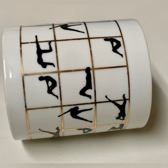 1980s Vintage Gold Trim Lattice Ceramic Yoga Poses Aerobic Exercise Coffee Mug - Picture 11 of 16
